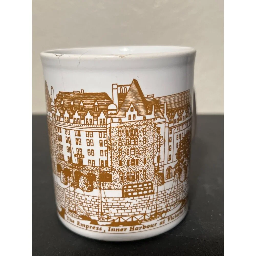 VTG Empress Hotel Victoria B.C. Coffee Mug Exclusive Souvenir Ceramic White Gold